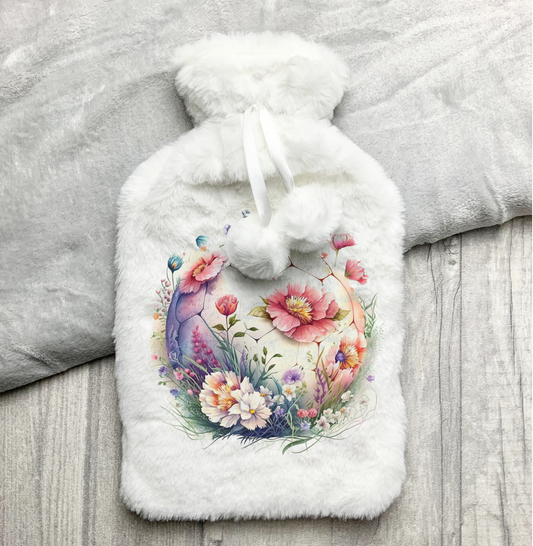 Floral Football Themed Plush Hot Water Bottle