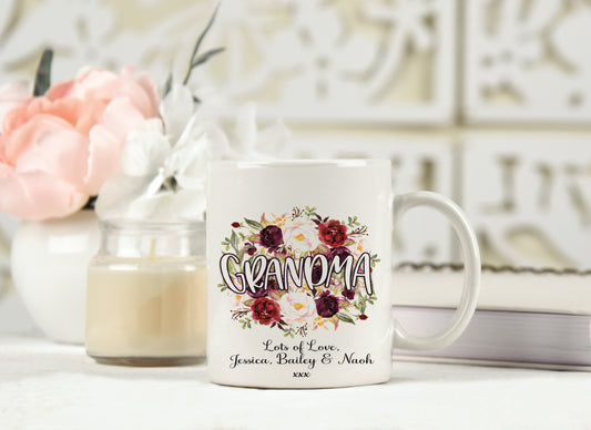 Floral Grandma 12oz Mug With Personalised Message