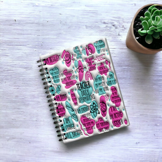 Pink and Blue 3d Puff Effect Teachers Affirmations Notebook