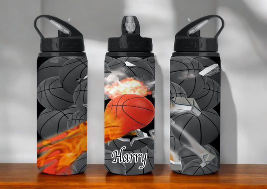 Basketball Themed 650ml Flip Top Straw Stainless Steel Water Bottle