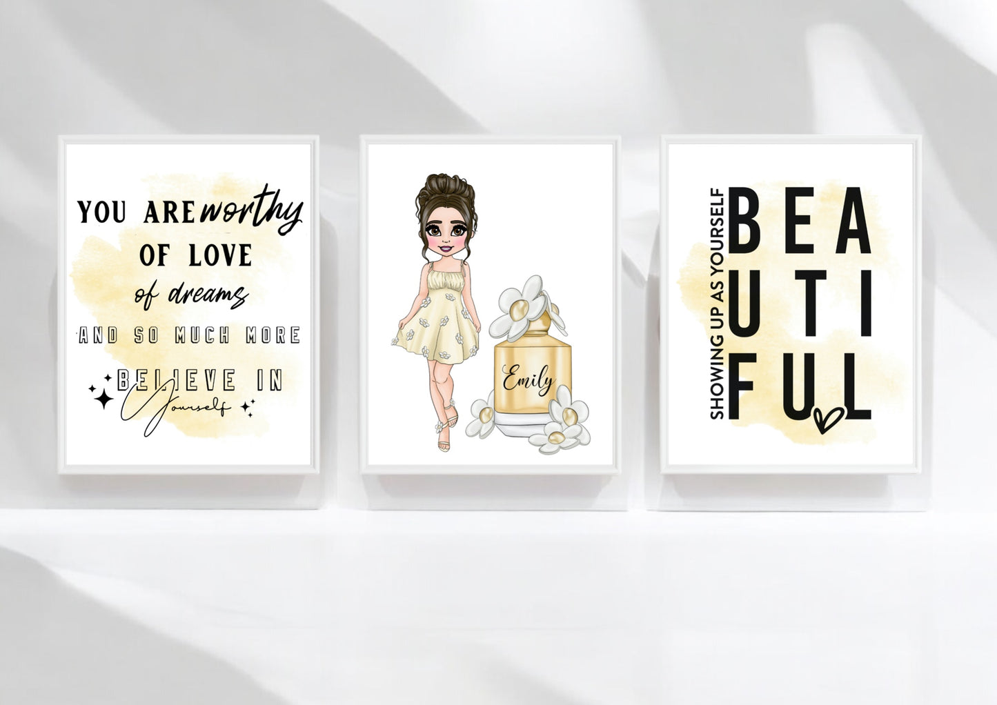 Customisable Perfume Themed Character Set Of Three Affirmation Prints