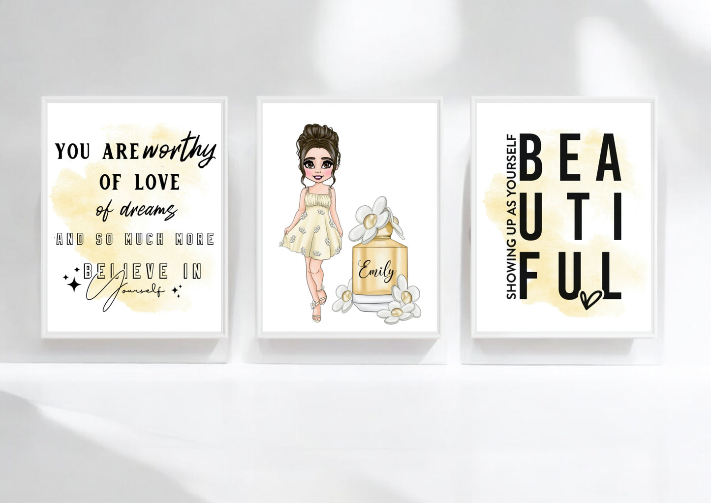 Customisable Perfume Themed Character Set Of Three Affirmation Prints