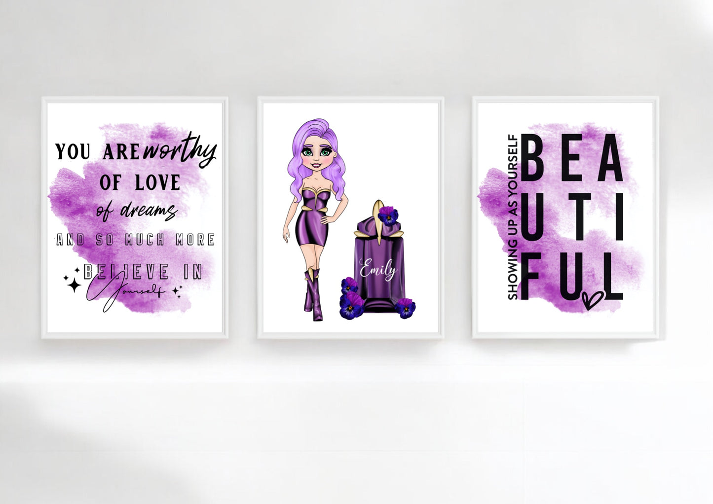 Customisable Perfume Themed Character Set Of Three Affirmation Prints