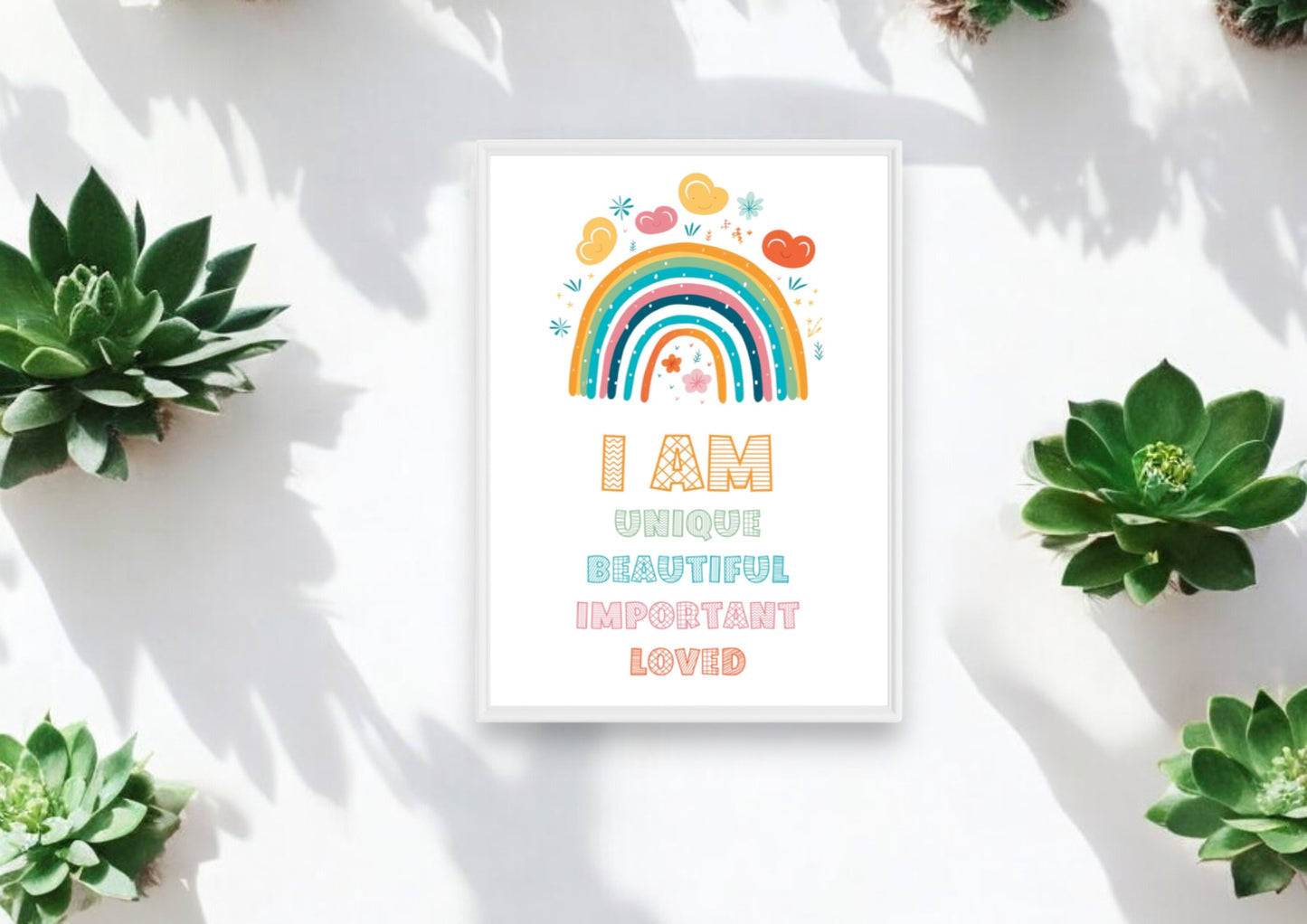 I am Unique Beautiful Important Loved Rainbow Themed Print