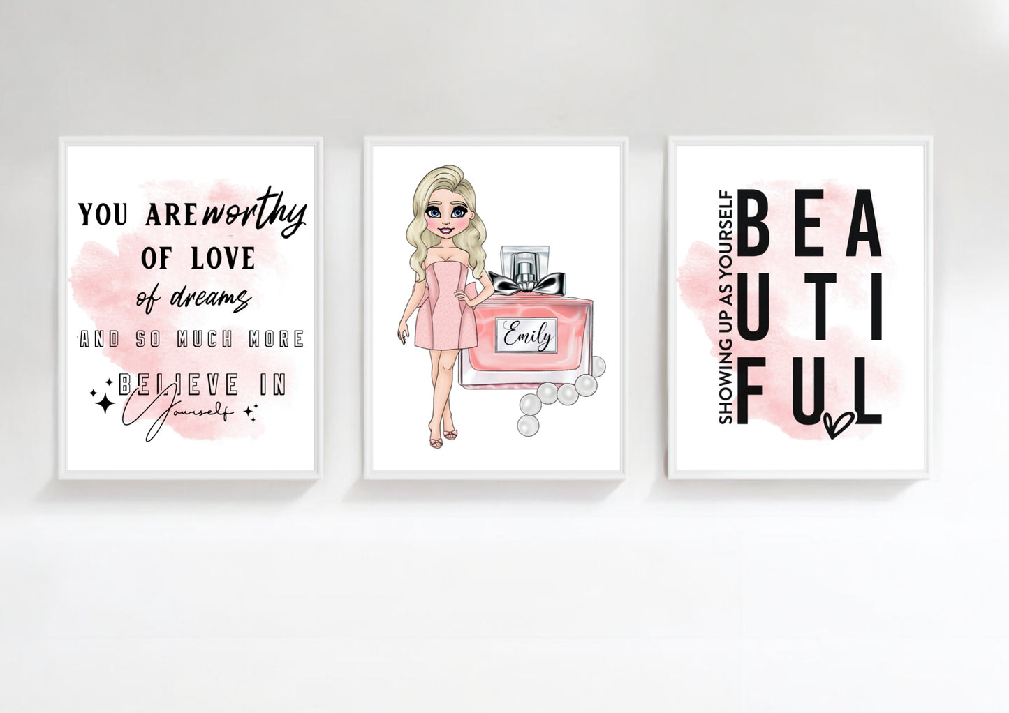 Customisable Perfume Themed Character Set Of Three Affirmation Prints