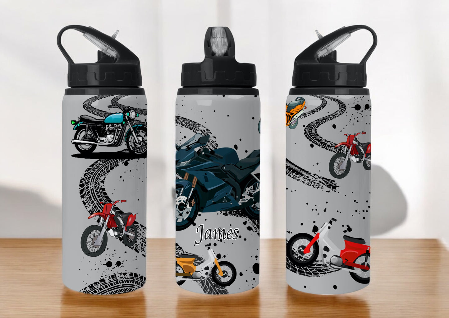 Motorbike themed 650ml Stainless steel Flip straw Water Bottle