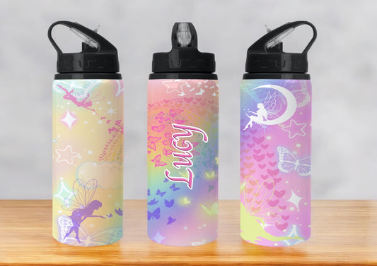 Butterfly and Fairy Themed 650ml Stainless Steel Flip Top Straw Water Bottle