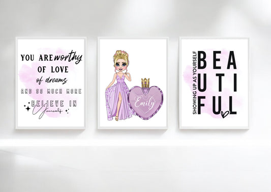 Customisable Perfume Themed Character Set Of Three Affirmation Prints