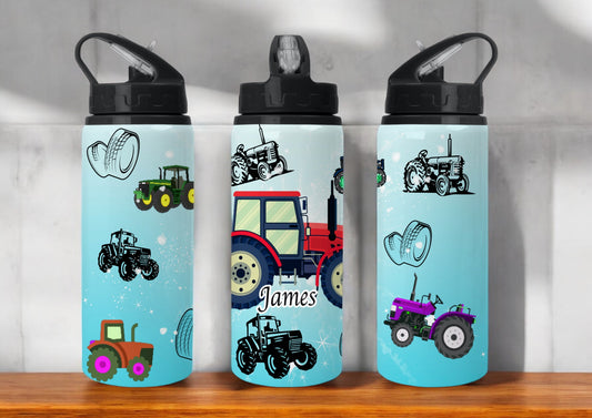 Tractor Themed 650ml Stainless Steel Flip Straw Water bottle