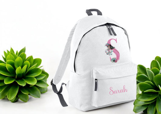 Floral Rose Gold Initial Personalised Backpack