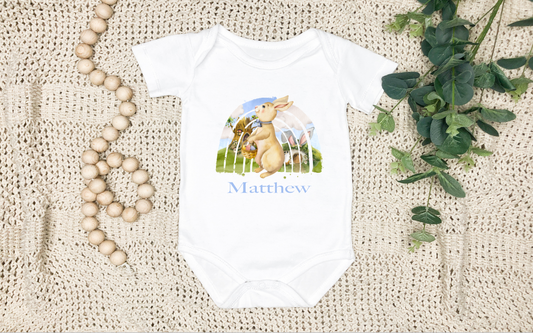 Personalised Easter Rabbit and Rainbow Themed Baby Vest